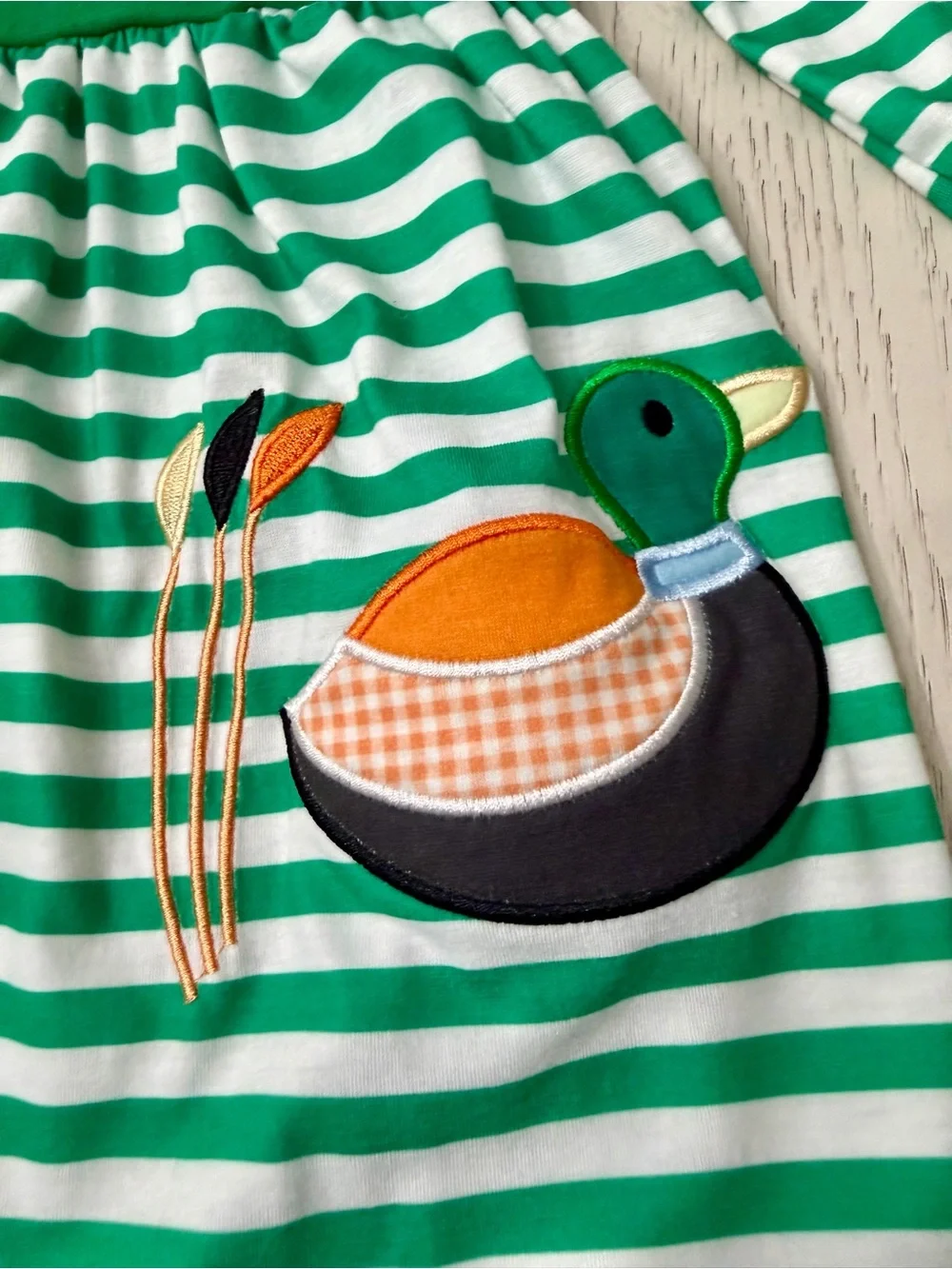 Green White Striped Duck Appliqué Two Piece Thanksgiving Fall Boutique Set 5 Yrs